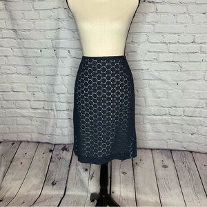 LOFT Navy Die Cut A-Line Skirt 8